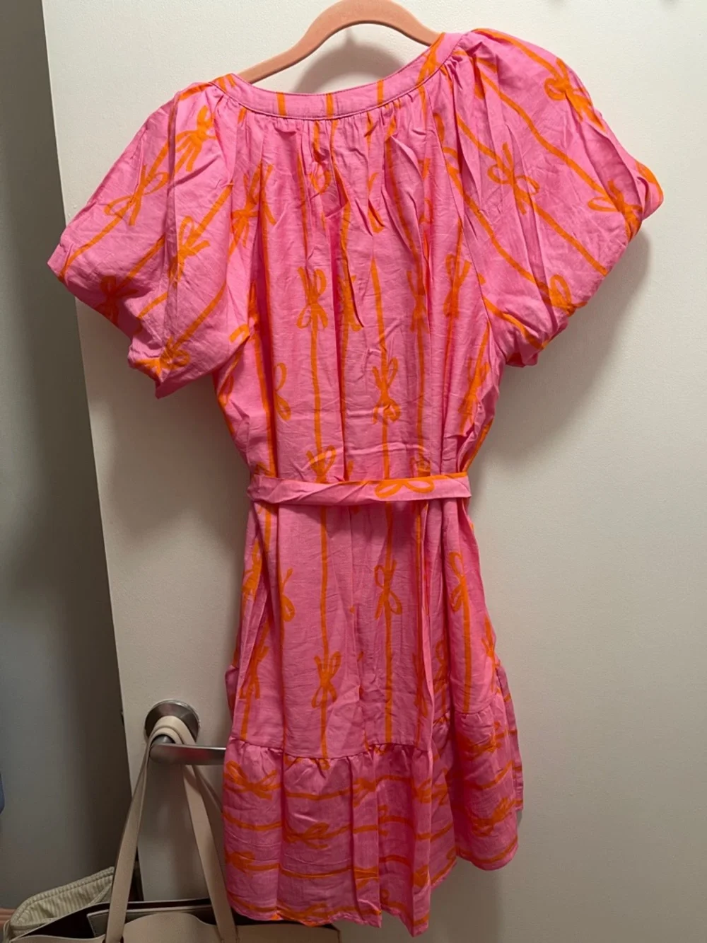 NWT Umgee Bow Print Mini Dress w/ Tie Waist - Picture 9 of 10